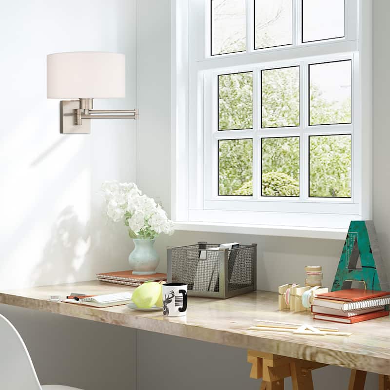 Livex Lighting 1-Light Off-White Drum Shade Swing Arm Wall Lamp, 40036