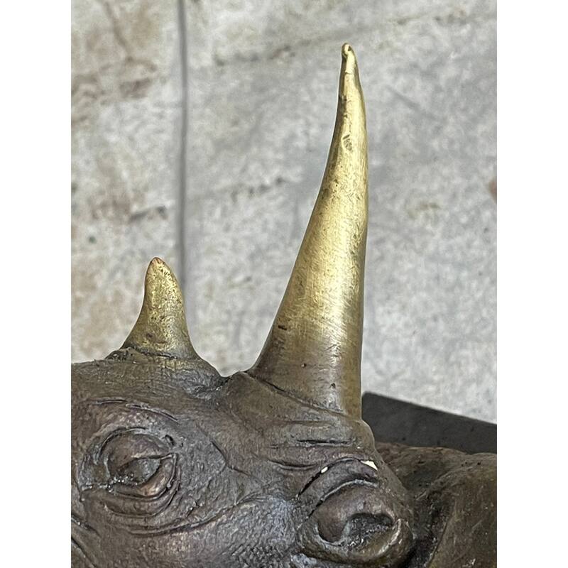 Bronze Metal Rhinoceros Rhino Statue Sculpture Figure Marble Base Barye Art 9 Inches X 14 Inches