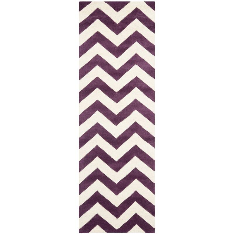 SAFAVIEH Handmade Chatham Traudel Modern Moroccan Wool Rug - 2'3" x 7' Runner - Purple/Ivory