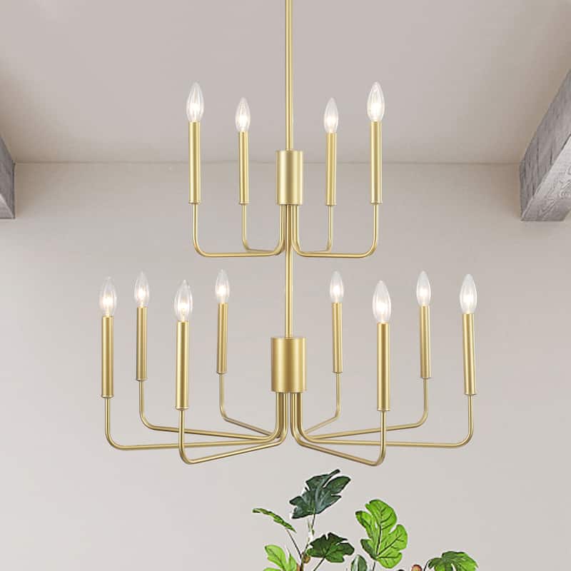 2-Tier Candle Style Chandelier Farmhouse Light Fixture for Living Room Kitchen Island Bedroom Entryway - N/A - SprayGold