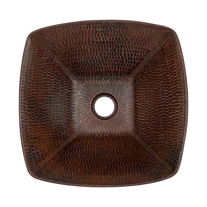 14-in Square Wire Rim Vessel Hammered Copper Sink (VSQ14WDB)