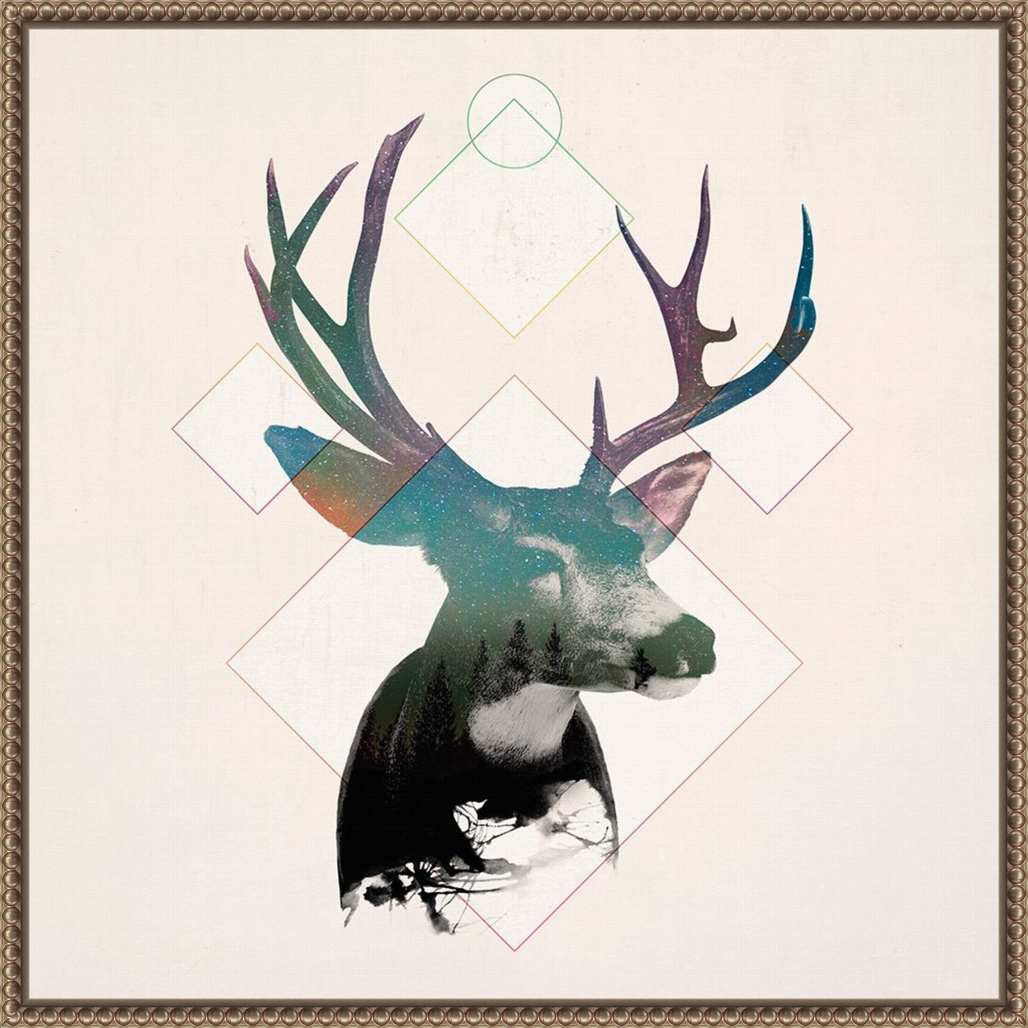 Stag Double Exposure Wildlife Art I by Circle Art Group Framed Canvas Wall Art Print - Sylvie Beaded Bronze