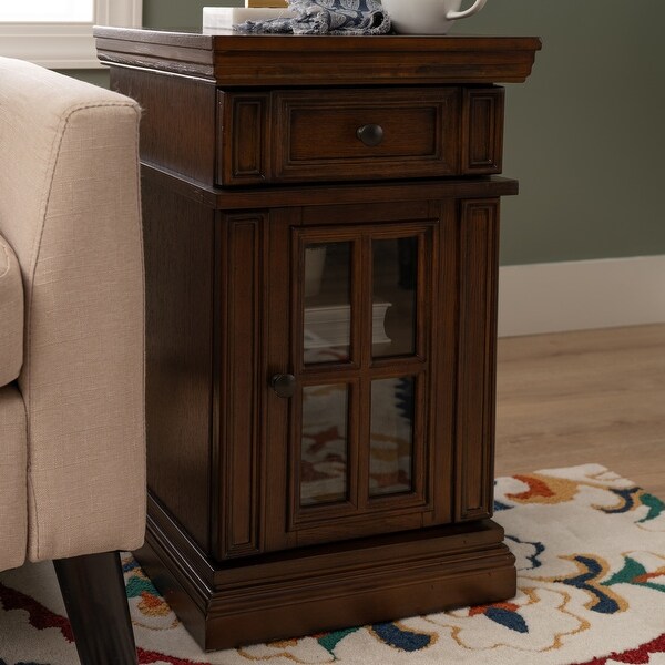 Dyana Brown Wood Side Table with Integrated Power Strip - Bed Bath