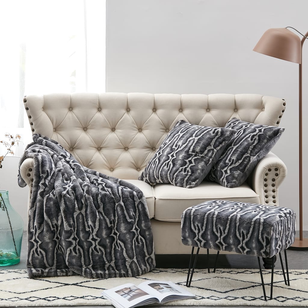 Serenta Tip Print Light FauxFur Throw Pillow Shell Ottoman 4 PC Set