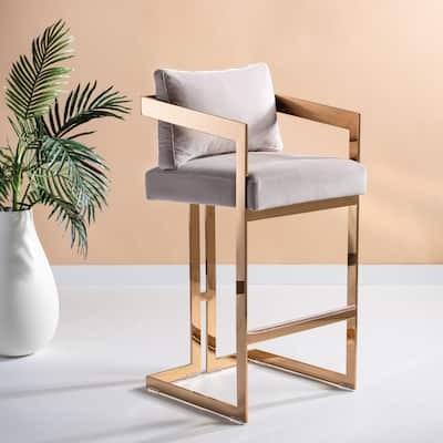 SAFAVIEH Couture Taraji Glam Almond Velvet Commercial Grade Barstool