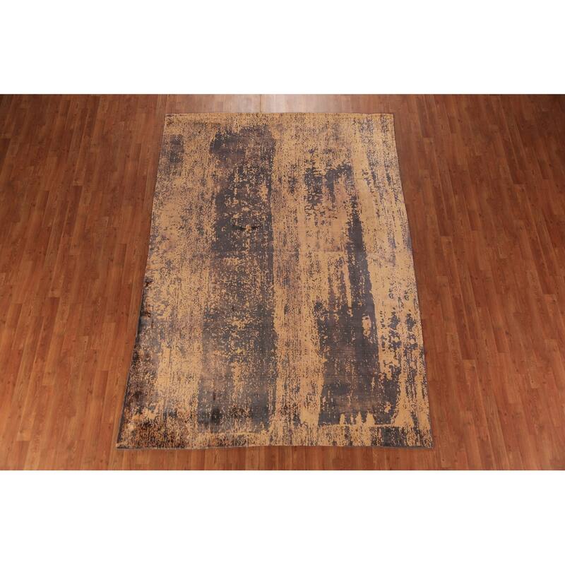 Contemporary Abstract Indian Rug Hand-Knotted Bedroom Wool Carpet - 6'6"x 9'4"