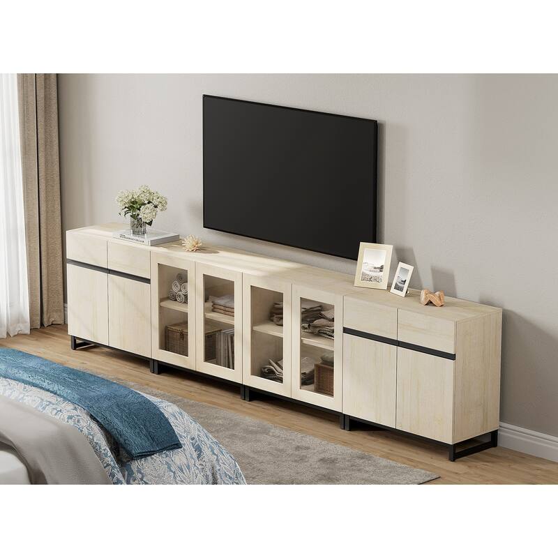 Modern Dresser with Adjustable Shelves, 4 in 1 Chest with Glass Doors, Closet Organizers and Storage Cabinet for Bedroom