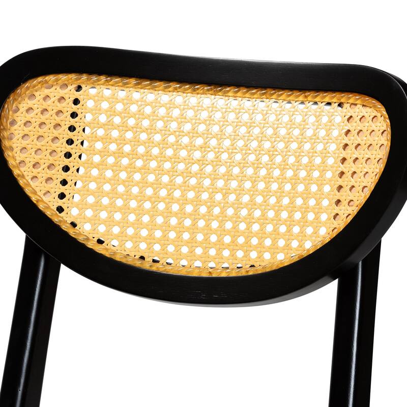 Hesper Mid-Century Modern Wood and Rattan 2-Piece Counter Stool Set