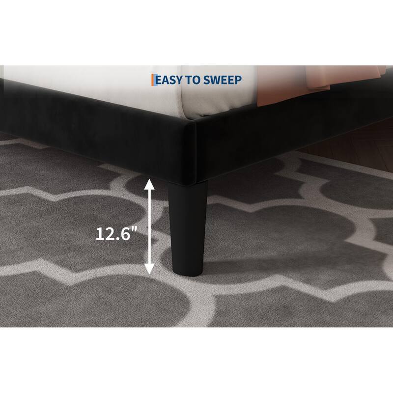 Bed Frames, Velvet Upholstered Bed Frame with Vertical Channel Tufted & Sturdy Wood Slats