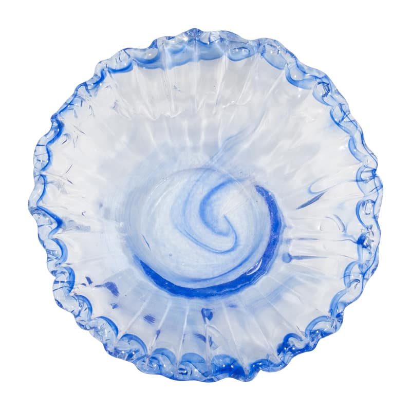 Decorative Round Glass Obmre Bowl - Home Decor - 14", Blue & Clear