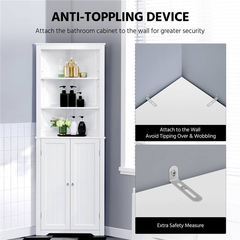 Yaheetech Corner Cabinet Corner Shelving Unit, Freestanding Bathroom Cabinet, White - N/A