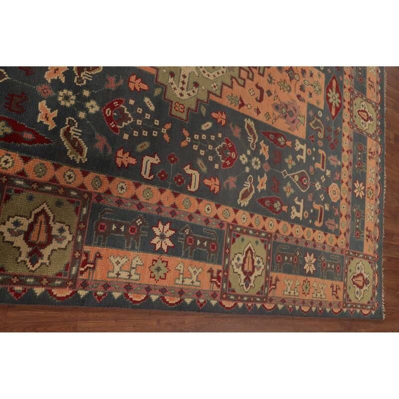 Geometric Kazak Area Rug Handmade Traditional Grey Wool Carpet - 7'9"x 9'9"