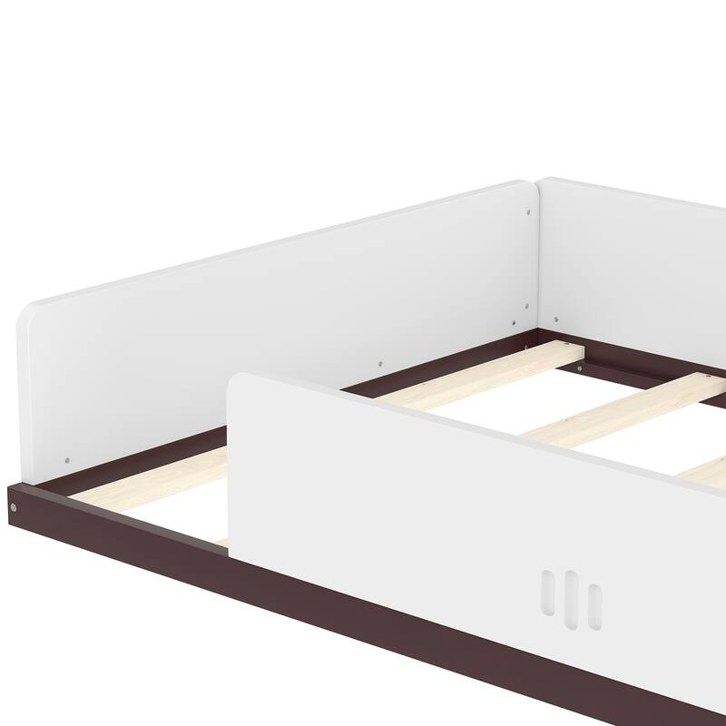 Twin Size Floor Bed with Interesting Car-shape Design, Kids Car Floor Bed with Storage Drawers, Window