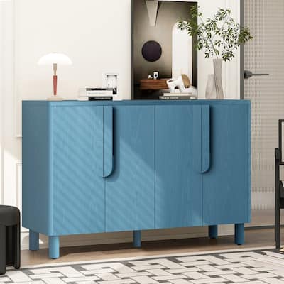 4 Doors Buffet Cabinet, Wood Sideboard with Unique Arc Handles and Adjustable Shelves for Stylish Storage