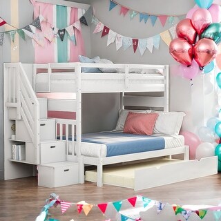 Modern Twin over Twin/Full Bunk Bed With Twin Size Trundle And Maximized Storage Space For Bedroom,Dorm,Adults,Kids