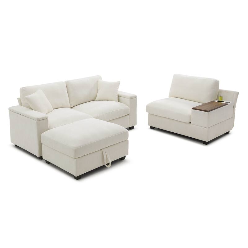 120.3" L-Shaped Sectional Sofa with Wide Seats, USB Charging, Foldable 360掳 Tray, Cup Holders, Storage Ottoman & Armrest