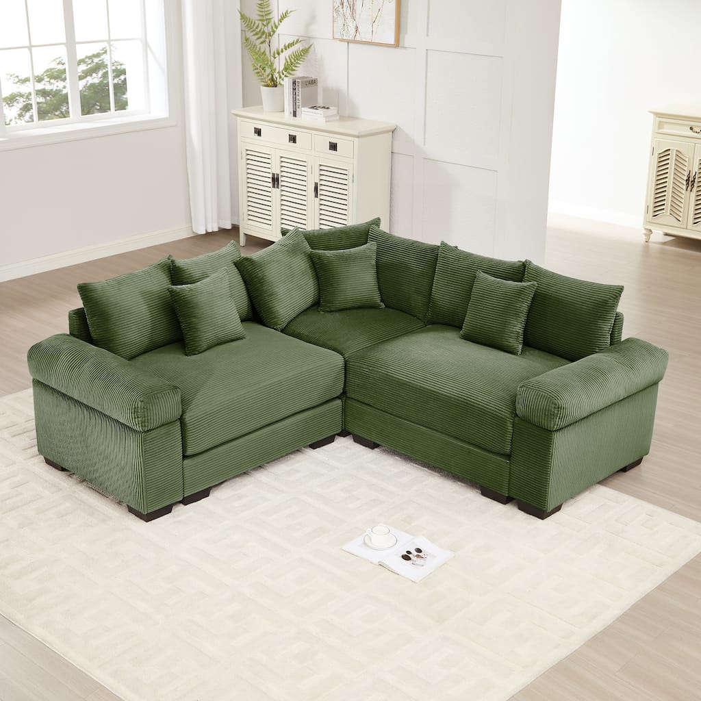 GDFStudio - Corduroy L-Shaped 3-Seater 79.1" Cloud Modular Sectional Couch