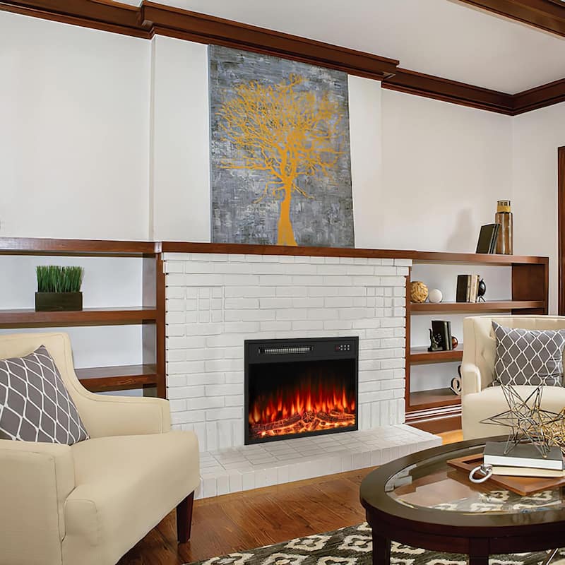 BOSSIN 18 inches Electric Fireplace Heater, 750/1500W Electric Fireplace Insert with Overheating Protection