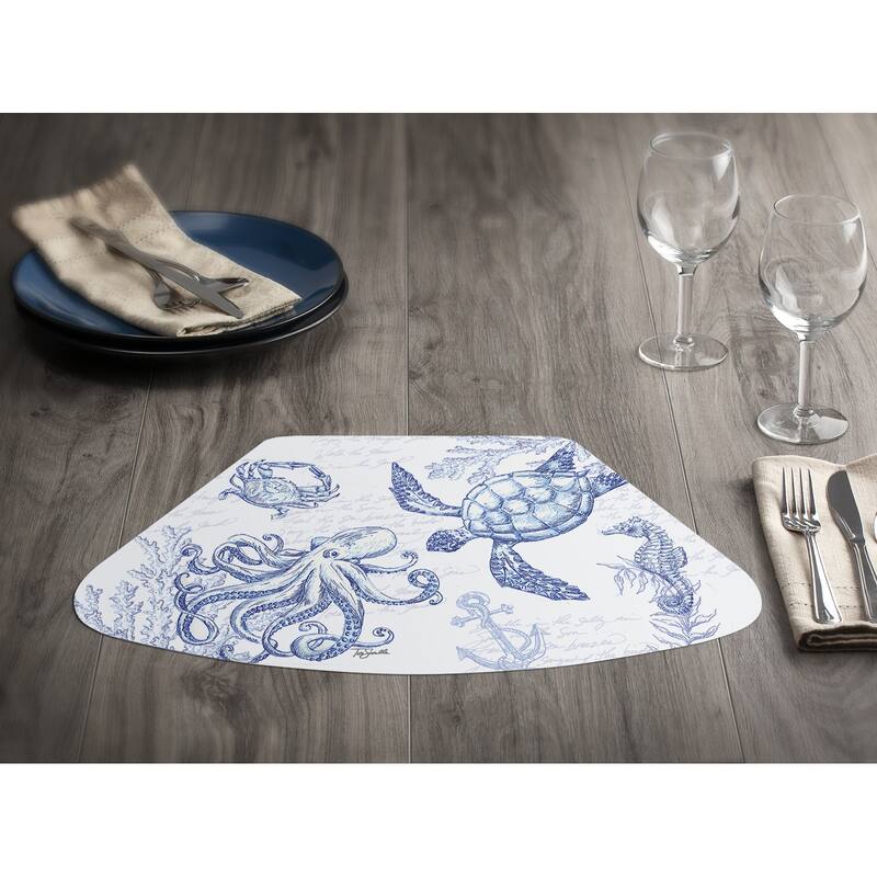 Reversible Wipe-clean Wedge Shaped Placemats Set of 4 - Coastal Sketch