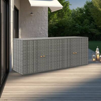 Outdoor Storage Cabinet, 78 Inch Gray Poly Rattan and Brown Solid Wood