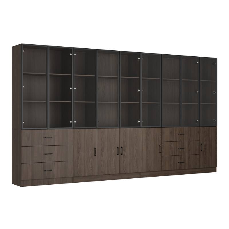 LED-Lit Wood Grain Cabinet - Configurable Storage for Home or Office
