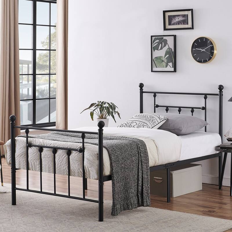 VECELO Twin Size Metal Bed Frame With Headboard