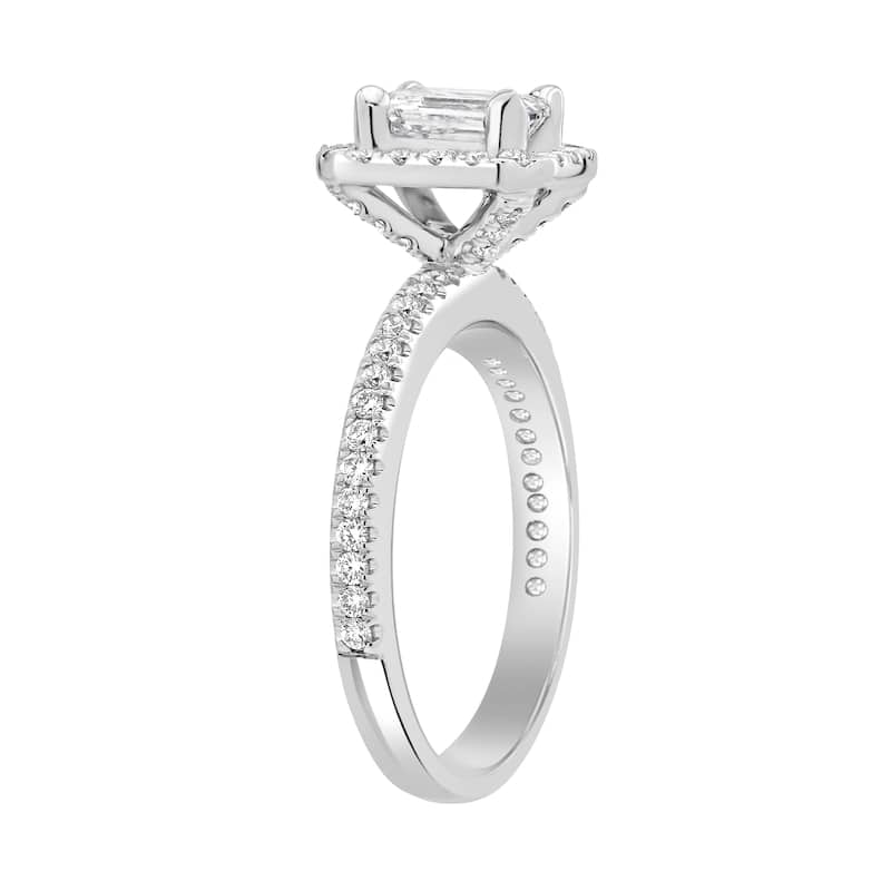 Auriya 14k-White Gold Lab Grown Halo-Emerald Diamond Engagement Ring 1.30 ct. tw. (E-F VS)