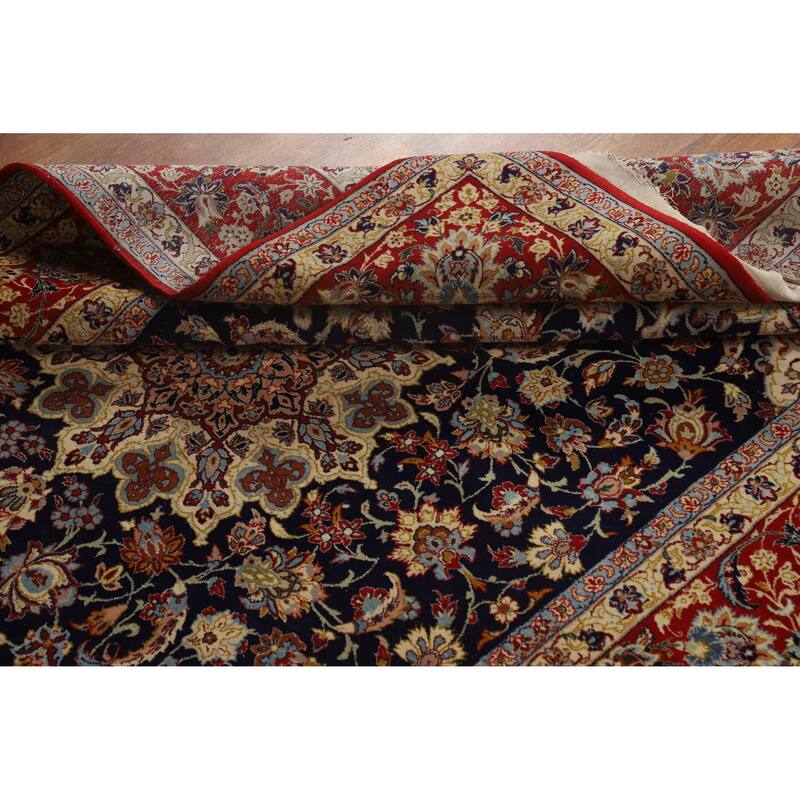 Hand Knotted Oriental 100% Wool Carpet Traditional Floral Navy Blue & Blues Isfahan Area Rug - 7' 5'' X 4' 9''