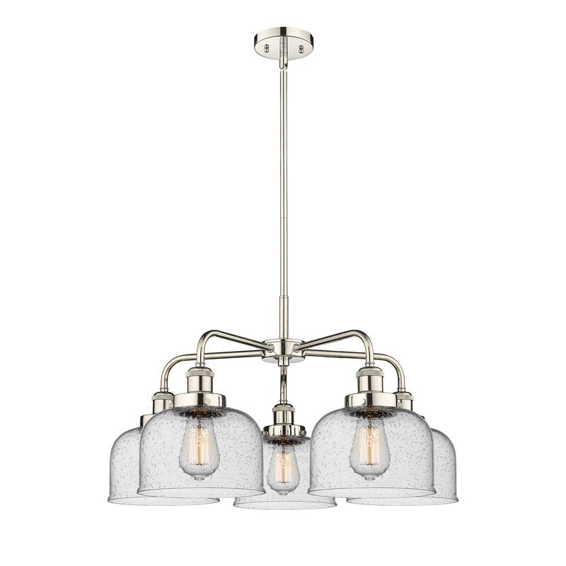 Innovations Lighting Bell - 5 Light 26" Stem Hung Chandelier - Polished Nickel/Seedy