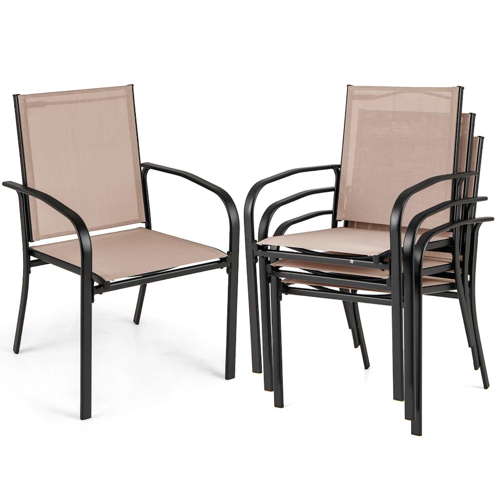 Gymax Outdoor Dining Chairs Set of 4 w/ Breathable Fabric Armrests