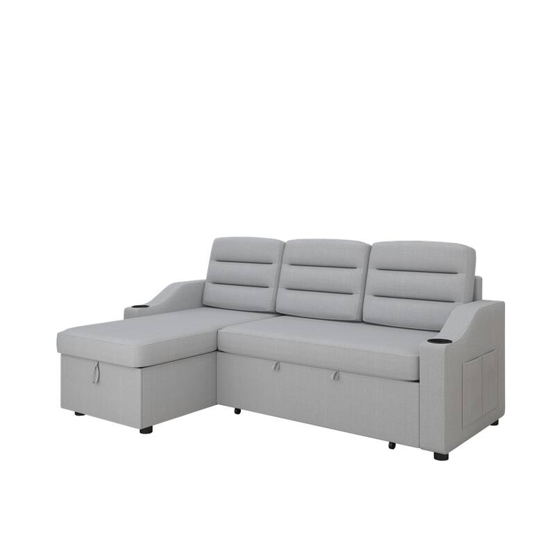 83.5" Polyester Convertible Combo Sofa w/ Storage Recliner and Holder