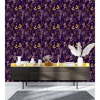 Dark Wallpaper with Multicolored Leaves Peel and Stick and Prepasted ...