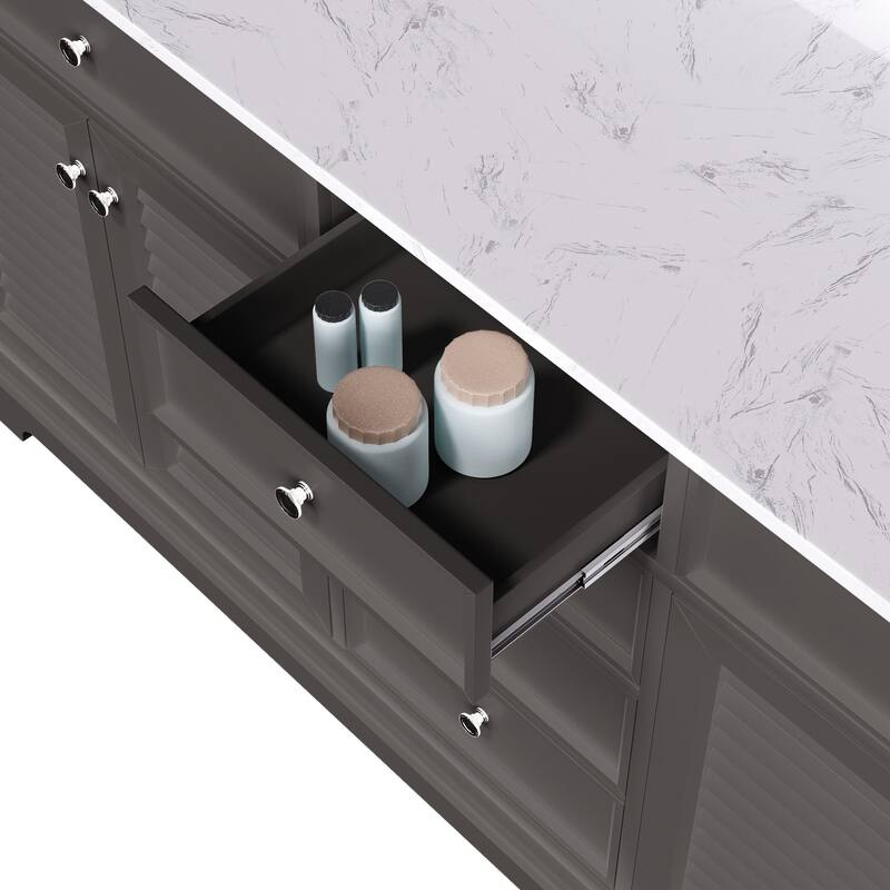 72-Inch Solid Wood Double Sink Bathroom Vanity with Louvered Doors – Classic Coastal Style and Ample Storage