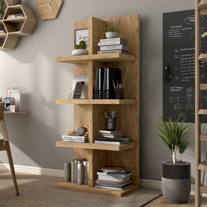DH BASIC Contemporary Oak 71-inch 8-Open Shelf Bookshelf by Denhour - Light Oak