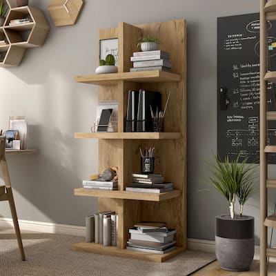 DH BASIC Contemporary Oak 71-inch 8-Open Shelf Bookshelf by Denhour