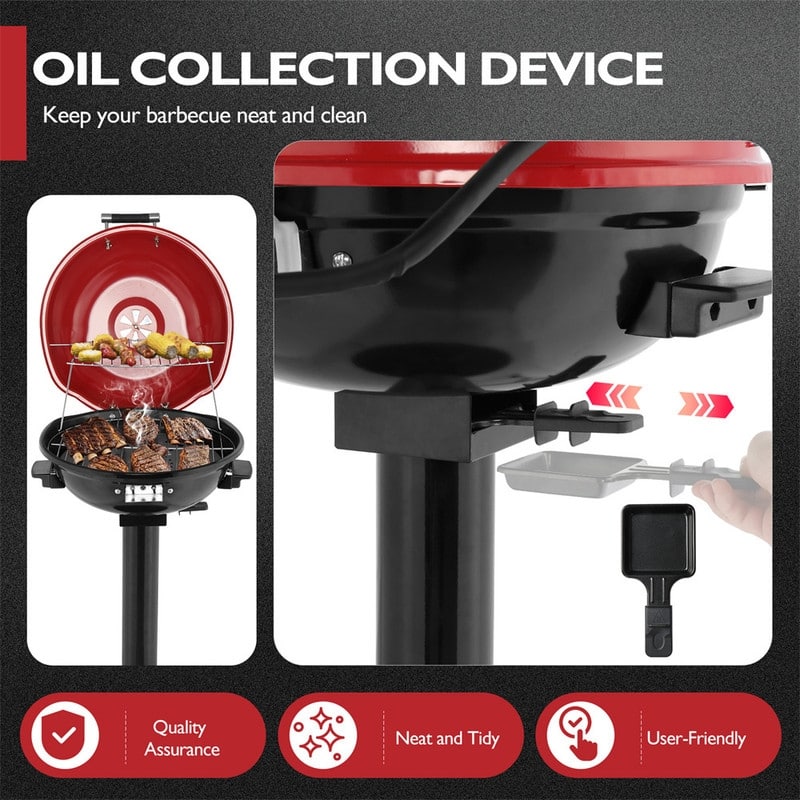 1600W Portable Double Layer Electric BBQ Grill With Stand