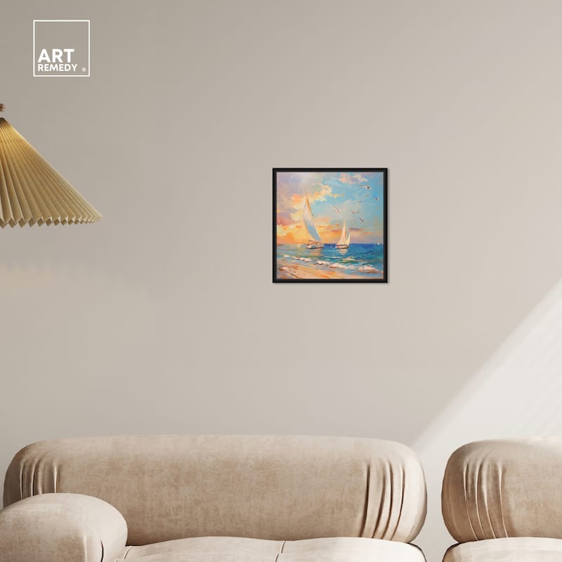 Art Remedy Sailboats In The Sunset Framed Sailing 1 Piece Canvas Wall Art