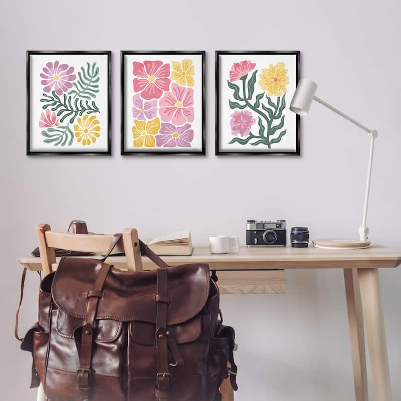 Stupell Minimal Spring Hue Flowers Framed Floater Canvas Wall Art Design By Kim Allen (Set of 3)