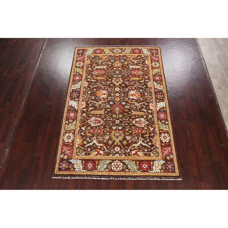 Vegetable Dye Floral Ziegler Wool Area Rug Handmade Oriental Carpet - 6'5" x 9'7"