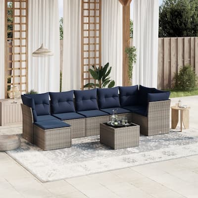 vidaXL Patio Sofa Set with Cushions Outdoor Conversation Furniture Poly Rattan - 24.4" x 24.4" x 27.2"