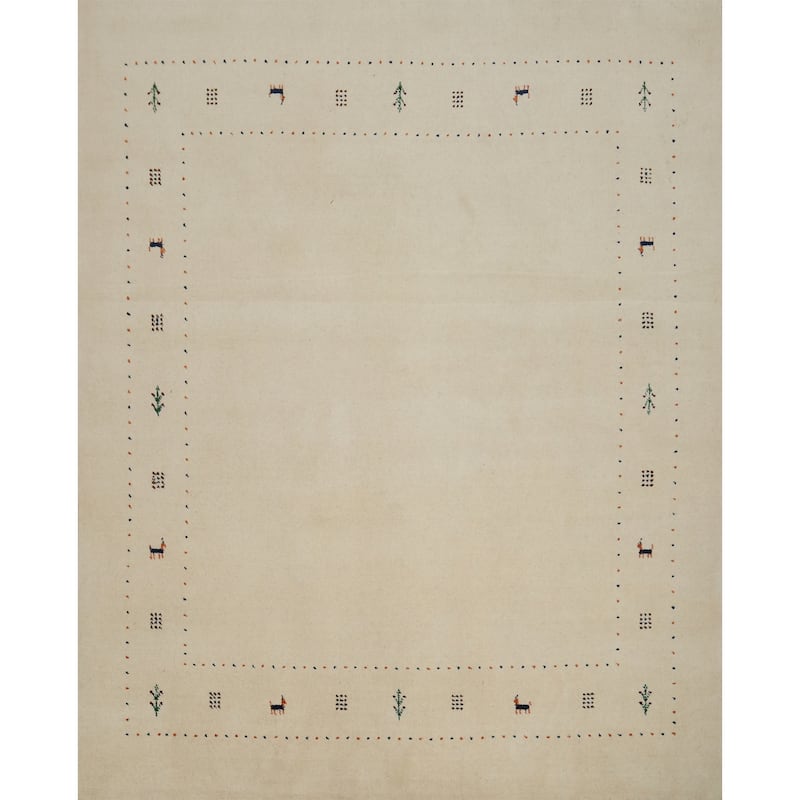 Hand Knotted Oriental 100% Wool Carpet Tribal Animal Pictorial Beige & Ivories Gabbeh Area Rug - 6' 6'' X 6' 7''