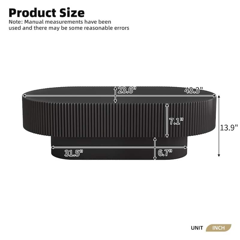 43.3"W Elegant Oval Coffee Table with 6.8"Thick Tabletop and Sturdy Base