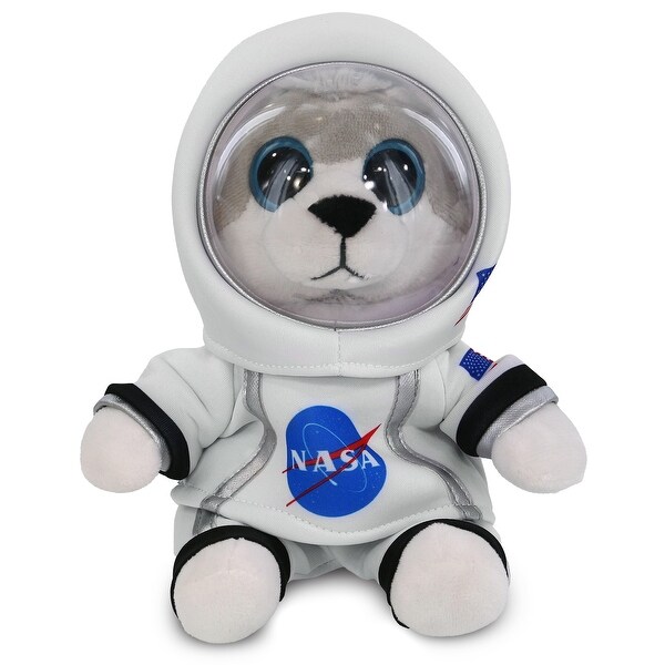DolliBu Big Eyes Wolf Astronaut Plush with Space Helmet and NASA