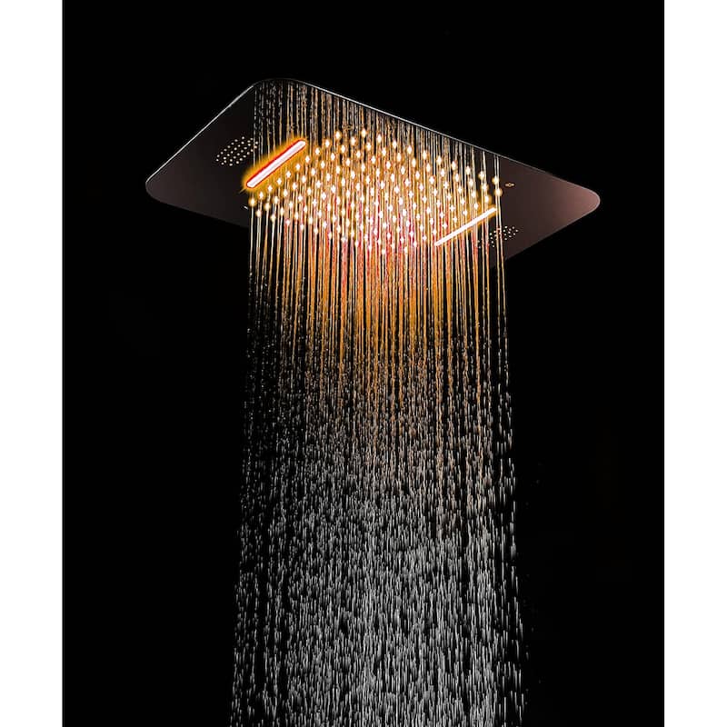 DeerCreek 23" Shower System- LED Music Railfall Waterfall Thermostatic Faucet Slide Bar Jets - MB 1 - Matte Black