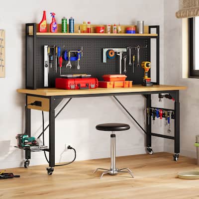 Moasis Multifunctional Workbench 59x23" with Pegboard Worktable and Power Outlets