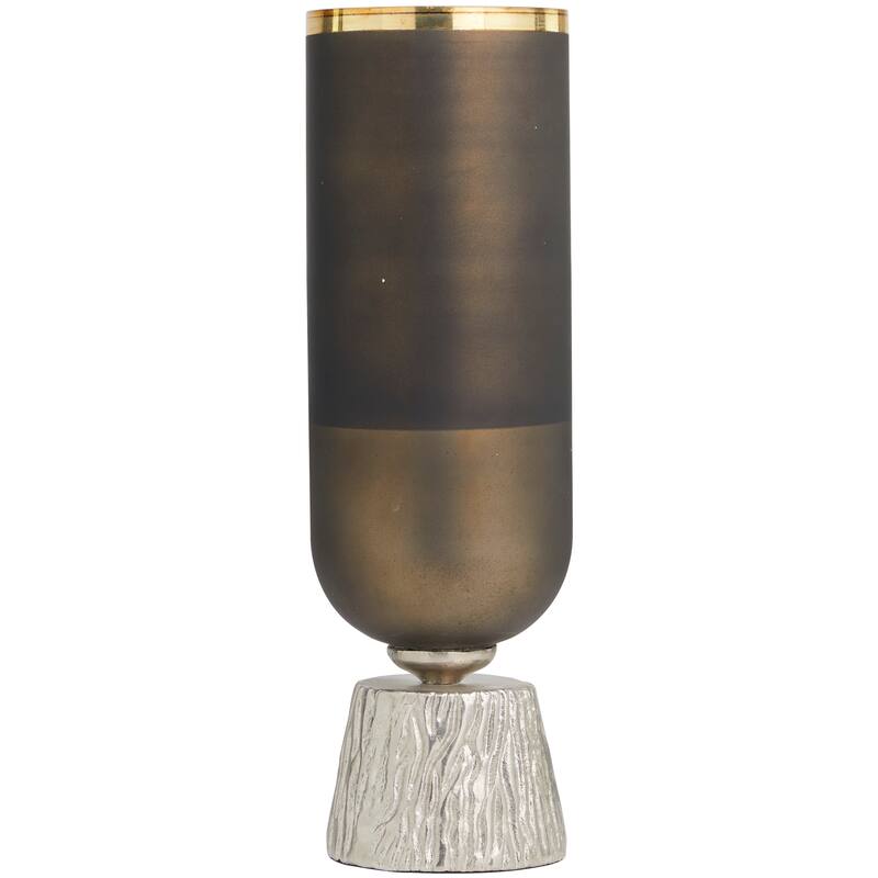 Bronze Glass Colorblock Candle Holder with Gold Accents and Textured Silver Base