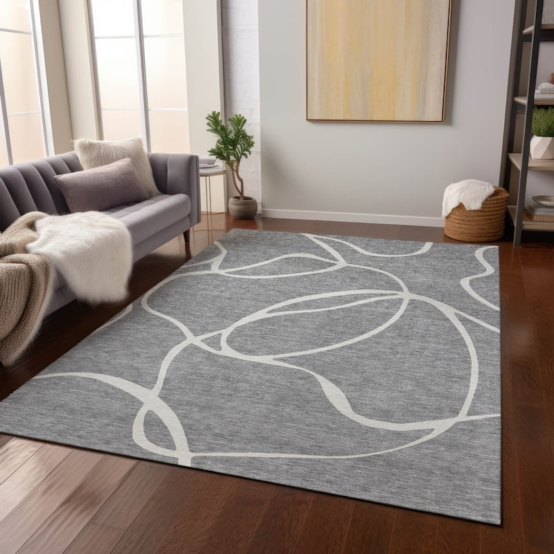 Machine Washable Indoor/ Outdoor Abstract Modern Chantille Rug - Gray - 2'6" x 3'10"
