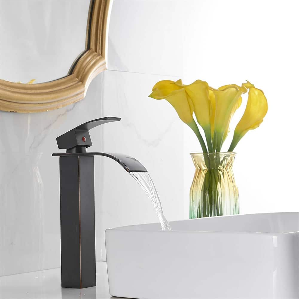 Waterfall Bathroom Vessel Faucet With Drain Assembly Single Handle Bathroom Vessel Sink Faucets 1 Hole Lavatory Vanity Basin Tap