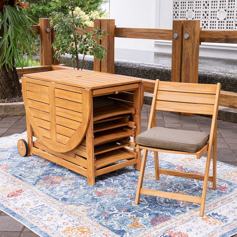 Cambridge Casual Miami 7-Piece Teak Folding Outdoor Dining Set With Sunbrella Seatpad