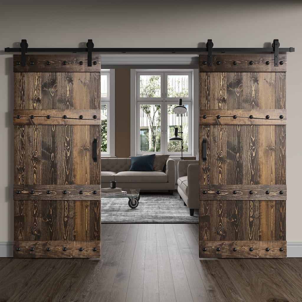 Coast Sequoia 72in x 84in Castle Series Pine Wood Double Sliding Barn Door With Hardware Kit